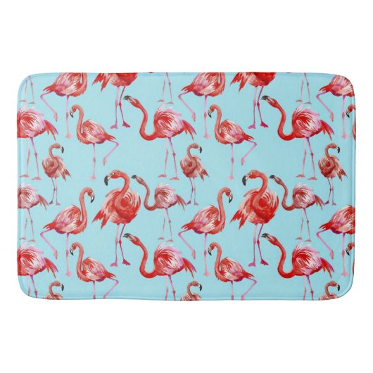 Roze Aloha Flamingo Bird Pattern op Blauwgroen Badmat (Voorkant)