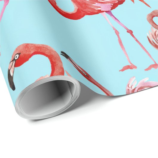 Roze Aloha Flamingo Bird Pattern op Blauwgroen Cadeaupapier (Rol Hoek)