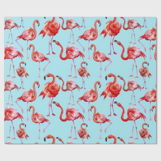 Roze Aloha Flamingo Bird Pattern op Blauwgroen Cadeaupapier (Vlak)