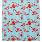 Roze Aloha Flamingo Bird Pattern op Blauwgroen Douchegordijn (Voorkant)
