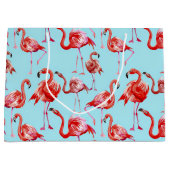 Roze Aloha Flamingo Bird Pattern op Blauwgroen Groot Cadeauzakje (Voorkant)