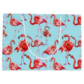 Roze Aloha Flamingo Bird Pattern op Blauwgroen Groot Cadeauzakje (Achterkant)