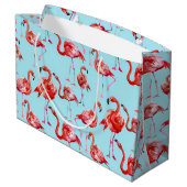 Roze Aloha Flamingo Bird Pattern op Blauwgroen Groot Cadeauzakje (Achterkant Gekanteld)