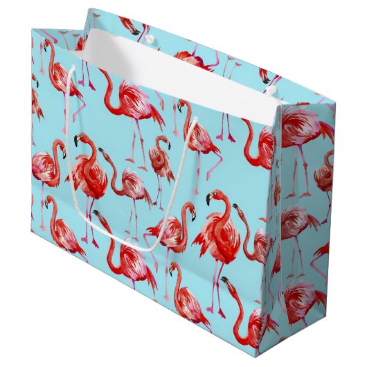 Roze Aloha Flamingo Bird Pattern op Blauwgroen Groot Cadeauzakje (Voorkant Gekanteld)