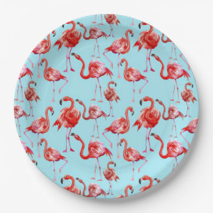 Roze Aloha Flamingo Bird Pattern op Blauwgroen Papieren Bordje