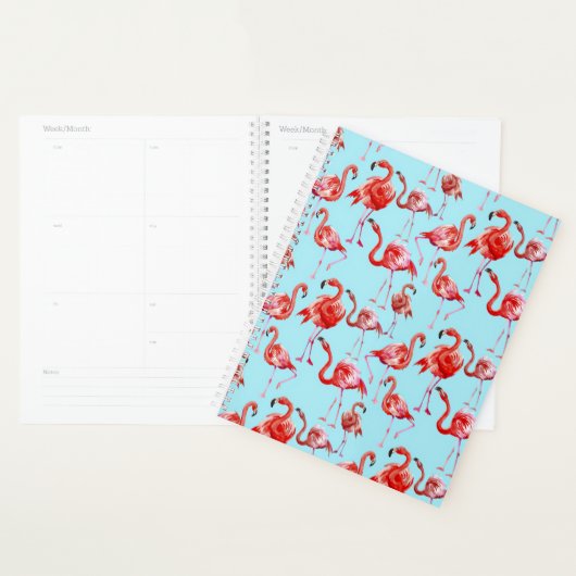 Roze Aloha Flamingo Bird Pattern op Blauwgroen Planner (Display)