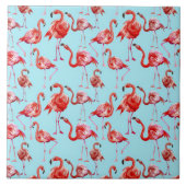 Roze Aloha Flamingo Bird Pattern op Blauwgroen Tegeltje (Voorkant)