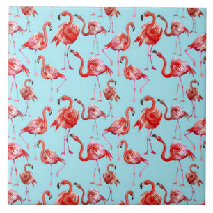 Roze Aloha Flamingo Bird Pattern op Blauwgroen Tegeltje