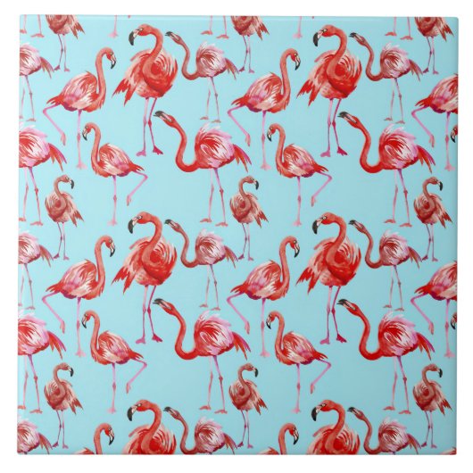 Roze Aloha Flamingo Bird Pattern op Blauwgroen Tegeltje (Voorkant)