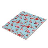 Roze Aloha Flamingo Bird Pattern op Blauwgroen Tegeltje (Zijkant)