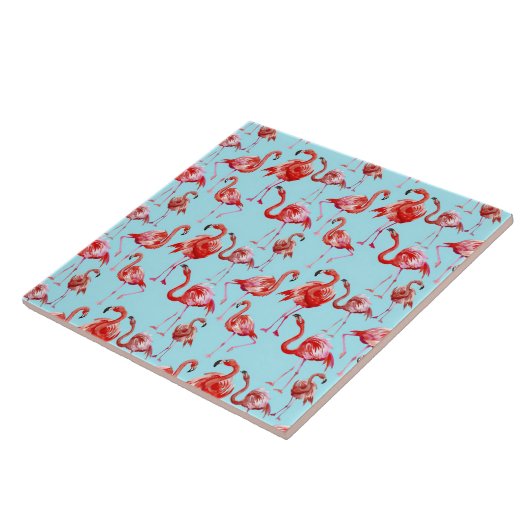 Roze Aloha Flamingo Bird Pattern op Blauwgroen Tegeltje (Zijkant)
