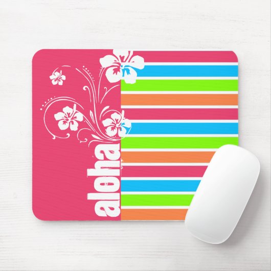 Roze Aloha; Retro Neon Rainbow Muismat (Met muis)