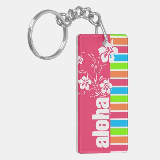Roze Aloha; Retro Neon Rainbow Sleutelhanger (Voorkant Links)