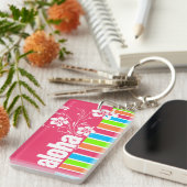 Roze Aloha; Retro Neon Rainbow Sleutelhanger (Voorkant Rechts)