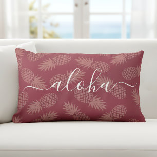 Roze Aloha Script Ananas Patroon Eenvoudig Modern Kussen