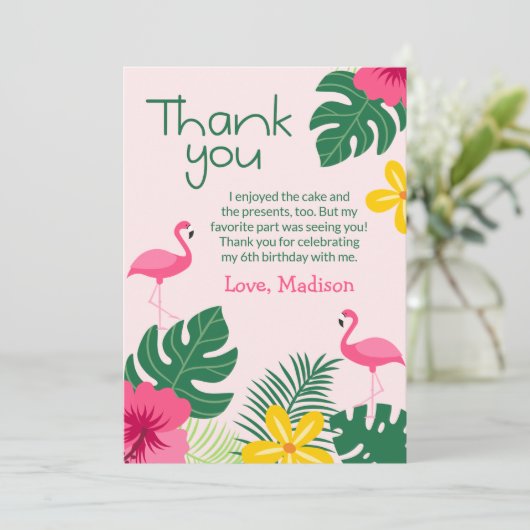 Roze Aloha Tropische Flamingo Birthday Dank u Bedankkaart (Staand voorkant)