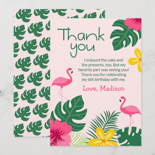 Roze Aloha Tropische Flamingo Birthday Dank u Bedankkaart (Voorkant / Achterkant)