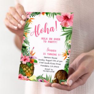 Roze Aloha Verjaardag, Hawaïaanse Luau Tropical Kaart