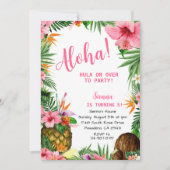 Roze Aloha Verjaardag, Hawaïaanse Luau Tropical Kaart (Voorkant)