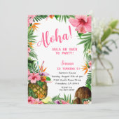 Roze Aloha Verjaardag, Hawaïaanse Luau Tropical Kaart (Staand voorkant)
