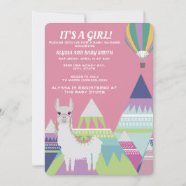 Roze Alpaca Ballon Meisje Baby Shower Kaart