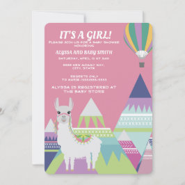 Roze Alpaca Ballon Meisje Baby Shower Kaart