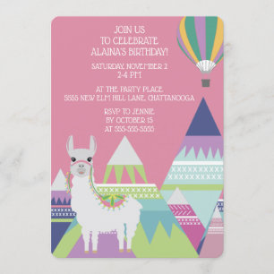 Roze Alpaca Ballon Meisje Verjaardag Kaart