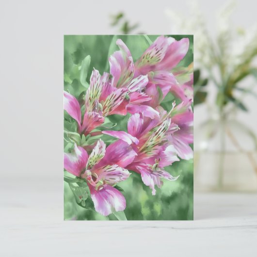 Roze Alstroemeria Bloemen Floral Flat Note Kaart (Staand voorkant)