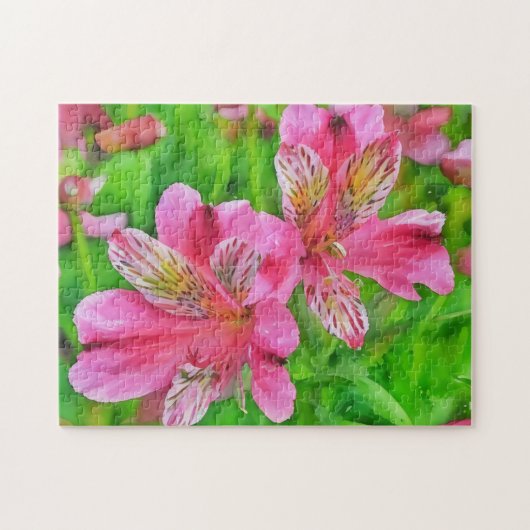 Roze Alstroemeria Lily Flowers Waterverf Style Legpuzzel (Horizontaal)