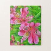 Roze Alstroemeria Lily Flowers Waterverf Style Legpuzzel (Verticaal)