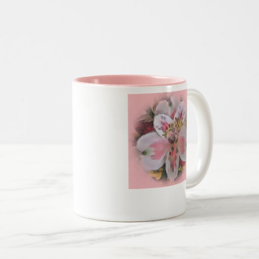 Roze Amaryllis Bloem Tweekleurige Koffiemok (Voorkant rechts)