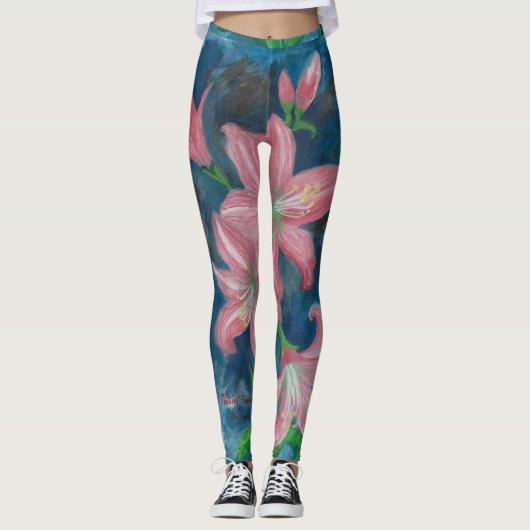 roze amaryllis bloemen leggings (Voorkant)