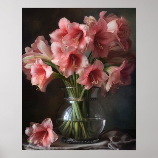 Roze Amaryllis Flowers Art Print Poster (Voorkant)
