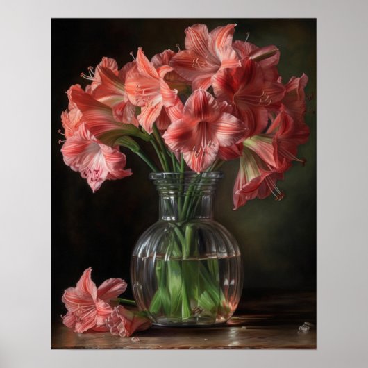 Roze Amaryllis Flowers Art Print Poster (Voorkant)