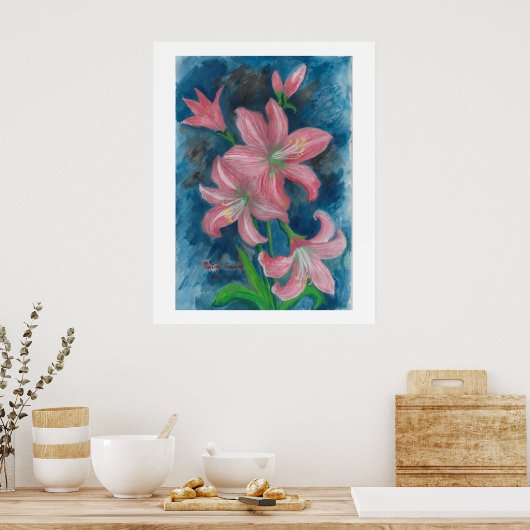 roze amaryllis Poster (Keuken)