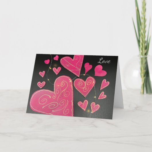 Roze Ambachtelijke Harten Kaart (Voorkant)