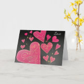 Roze Ambachtelijke Hartjes Kaart (Gele Bloem)