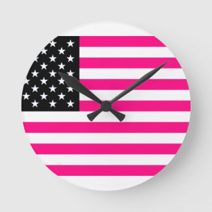 roze amerikaanse vlag ronde klok