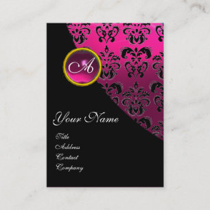 ROZE AMETHIST ZWART FUCHSIA DAMAST MONOGRAM VISITEKAARTJE