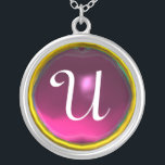 Roze Amethyst Gem Monogram Zilver Vergulden Ketting<br><div class="desc">Elegant en uniek ontwerp met edelsteen. Zeer nauwkeurige modellering en rendering van verpleegkundigen in 3D Studio Max door Bulgan Lumini.Part uit de serie Hyper Talismans.</div>