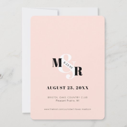 Roze Ampersand Zwart & Wit Foto Boog Trouwfeest Save The Date (Achterkant)