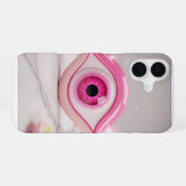 Roze amulet met boze oog op marmeren oppervlak iPhone 16 hoesje (Achterkant horizontaal)