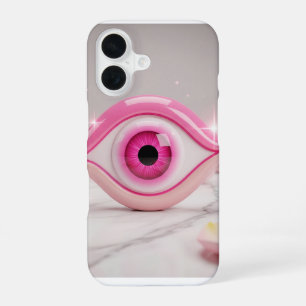 Roze amulet met boze oog op marmeren oppervlak iPhone 16 hoesje