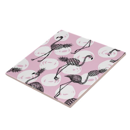 Roze anananas Flamingo Tegeltje (Zijkant)
