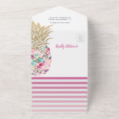 Roze anananas Floral Baby shower & luierspoeling All In One Uitnodiging (Buitenkant)
