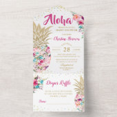 Roze anananas Floral Baby shower & luierspoeling All In One Uitnodiging (Binnen)