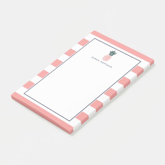 Roze anananas | Gestreepte persoonlijke Post-it® Notes (Schuin)