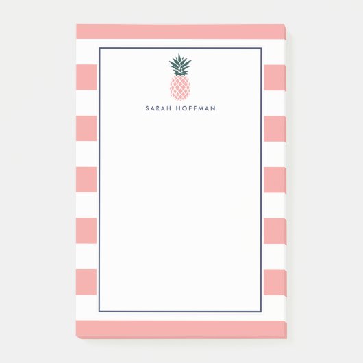 Roze anananas | Gestreepte persoonlijke Post-it® Notes (Voorkant)