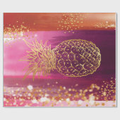 Roze anananas Gold Glitter Cadeaupapier (Vlak)