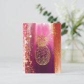 Roze anananas Gold Glitter Feestdagenkaart (Staand voorkant)